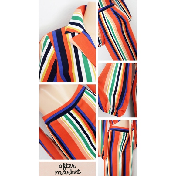 Striped Tie Front Top Wide Leg High Waist Pant Set - Picture 5 of 8